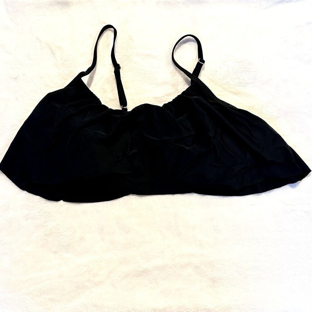 Black Ruffle Bandeau Swim Top - Size Small